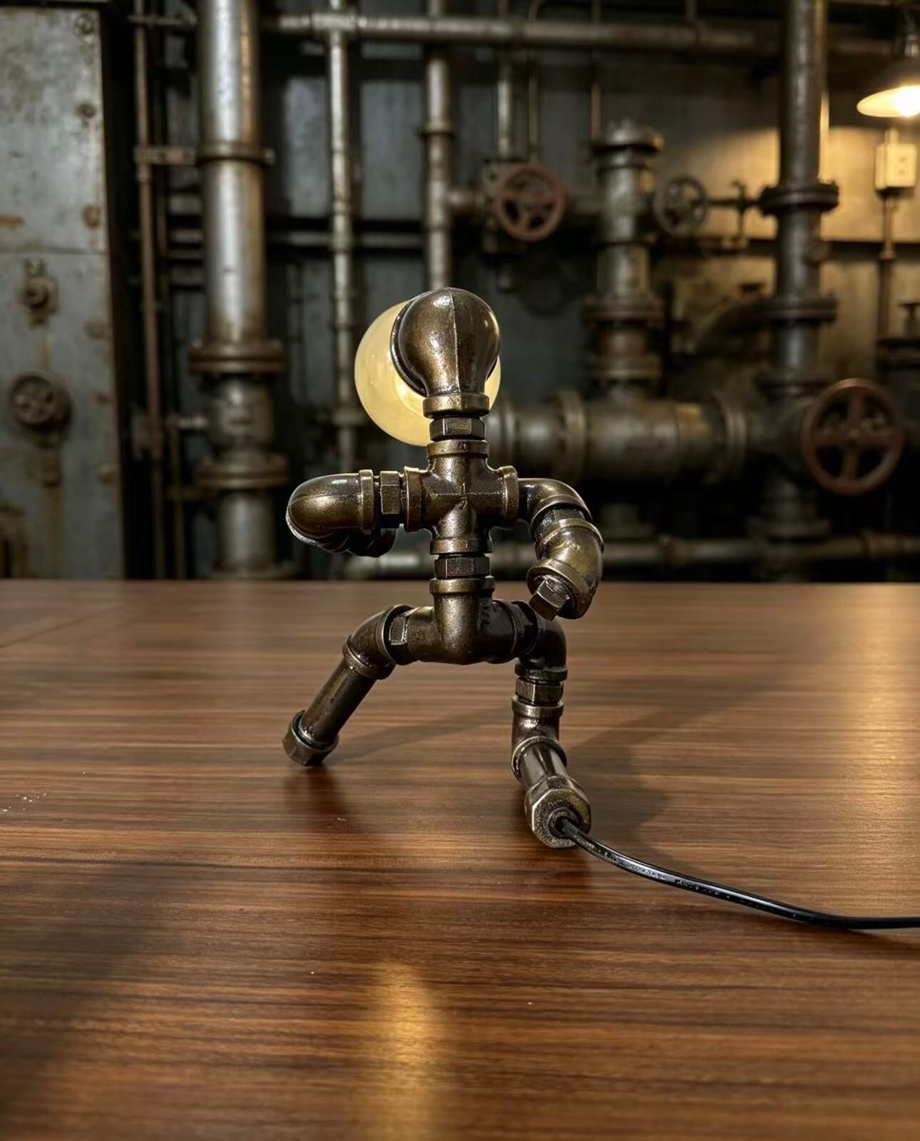 “Dancer”Robot Statue - Vintage Industrial Pipe Art Sculpture, Handmade Steampunk Robot Figurine for Home Bar Decor, Rustic Sideboard & Console Table Centerpiece
