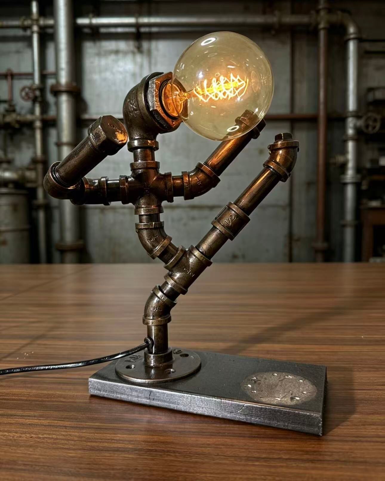 “Kung Fu Master”Robot Statue - Vintage Industrial Pipe Art Sculpture, Handmade Steampunk Robot Figurine for Home Bar Decor, Rustic Sideboard & Console Table Centerpiece