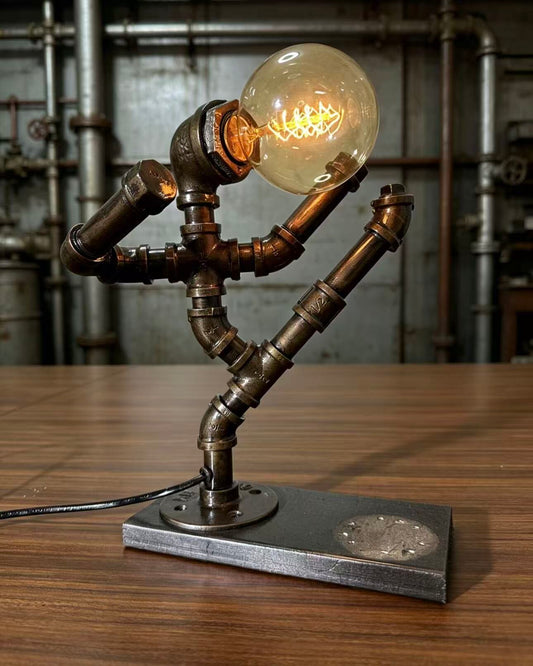 “Kung Fu Master”Robot Statue - Vintage Industrial Pipe Art Sculpture, Handmade Steampunk Robot Figurine for Home Bar Decor, Rustic Sideboard & Console Table Centerpiece
