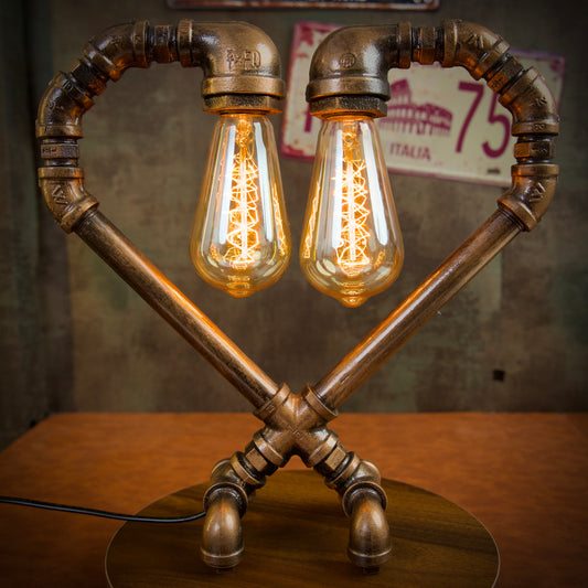 "Heart"Steampunk Pipe Lamp - Industrial Vintage Iron Table Lamp, Handmade Robot Pipe Light, Unique Birthday Gift Idea