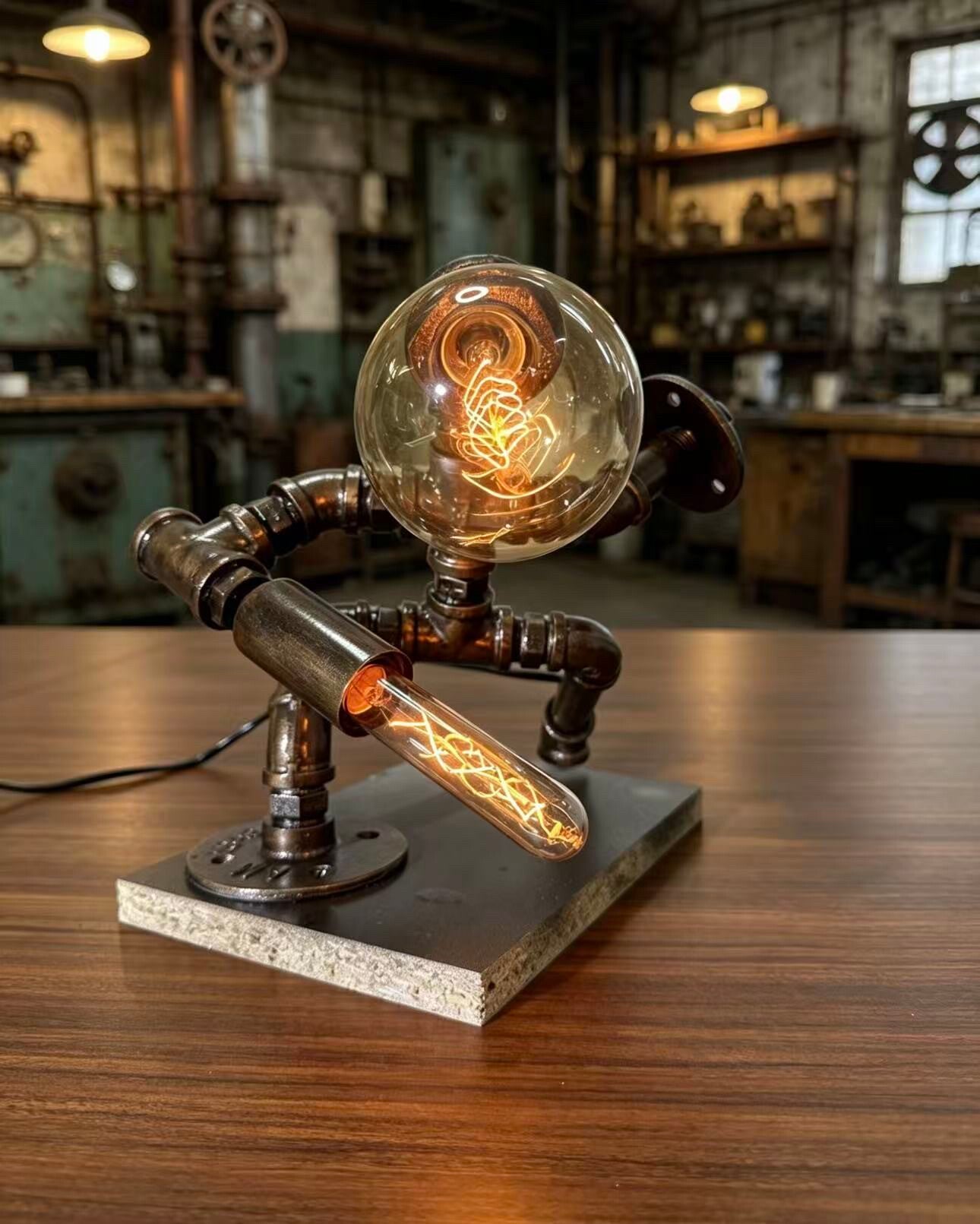 "Swordsman"Robot Statue - Vintage Industrial Pipe Art Sculpture, Handmade Steampunk Robot Figurine for Home Bar Decor, Rustic Sideboard & Console Table Centerpiece