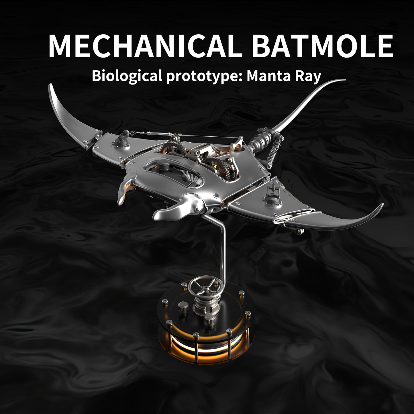 Electric Mechanical Manta Ray Model - Rechargeable Steampunk Metal Bionic Sculpture, DIY Kit & Pre-assembled Desktop Ornament