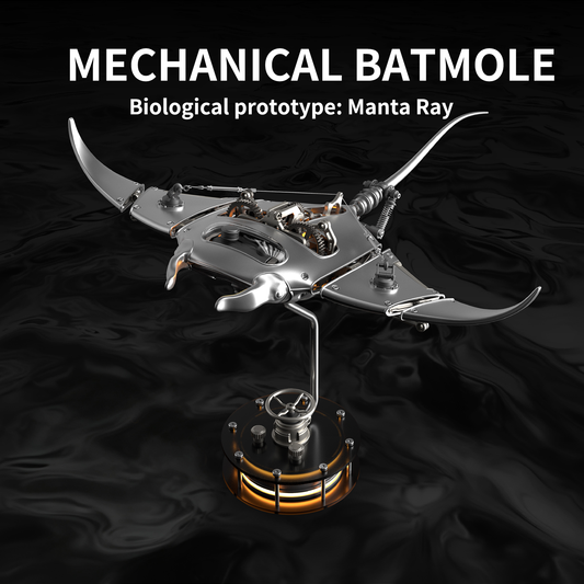 Electric Mechanical Manta Ray Model - Rechargeable Steampunk Metal Bionic Sculpture, DIY Kit & Pre-assembled Desktop Ornament