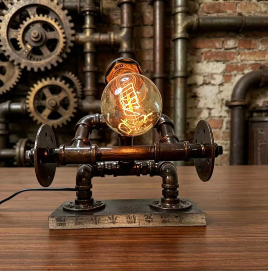 "Weightlifter" Robot Statue - Vintage Industrial Pipe Art Sculpture, Handmade Steampunk Robot Figurine for Home Bar Decor, Rustic Farmhouse Sideboard & Console Table Centerpiece