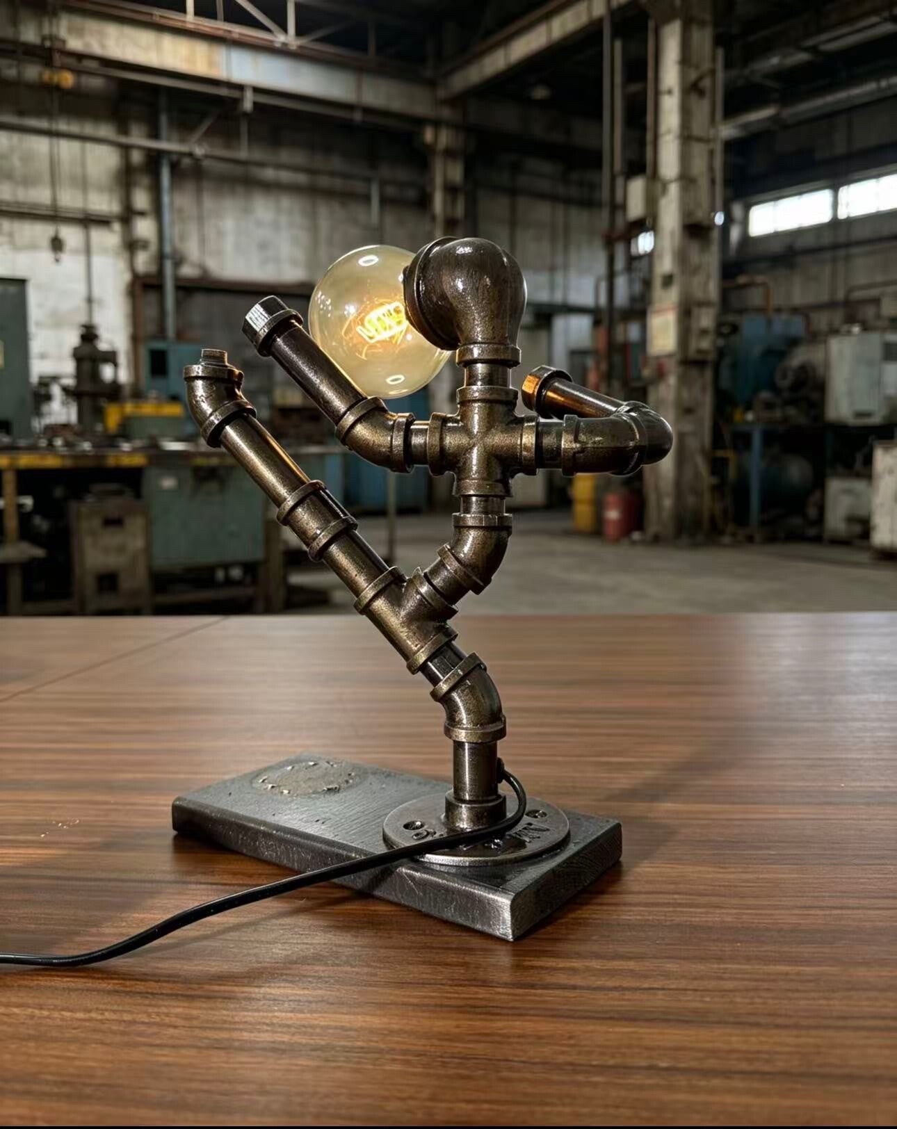 “Kung Fu Master”Robot Statue - Vintage Industrial Pipe Art Sculpture, Handmade Steampunk Robot Figurine for Home Bar Decor, Rustic Sideboard & Console Table Centerpiece