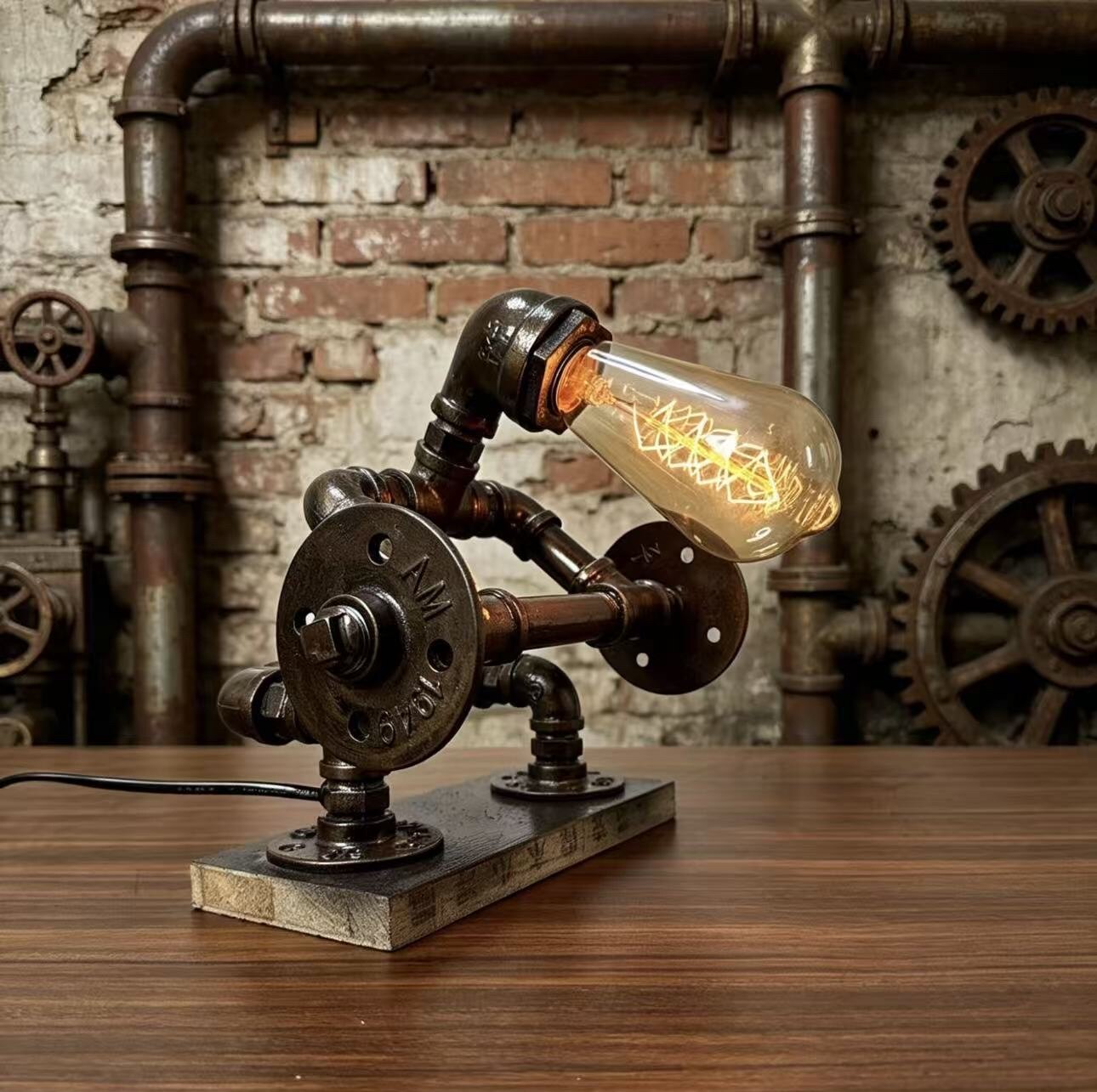 "Weightlifter" Robot Statue - Vintage Industrial Pipe Art Sculpture, Handmade Steampunk Robot Figurine for Home Bar Decor, Rustic Farmhouse Sideboard & Console Table Centerpiece