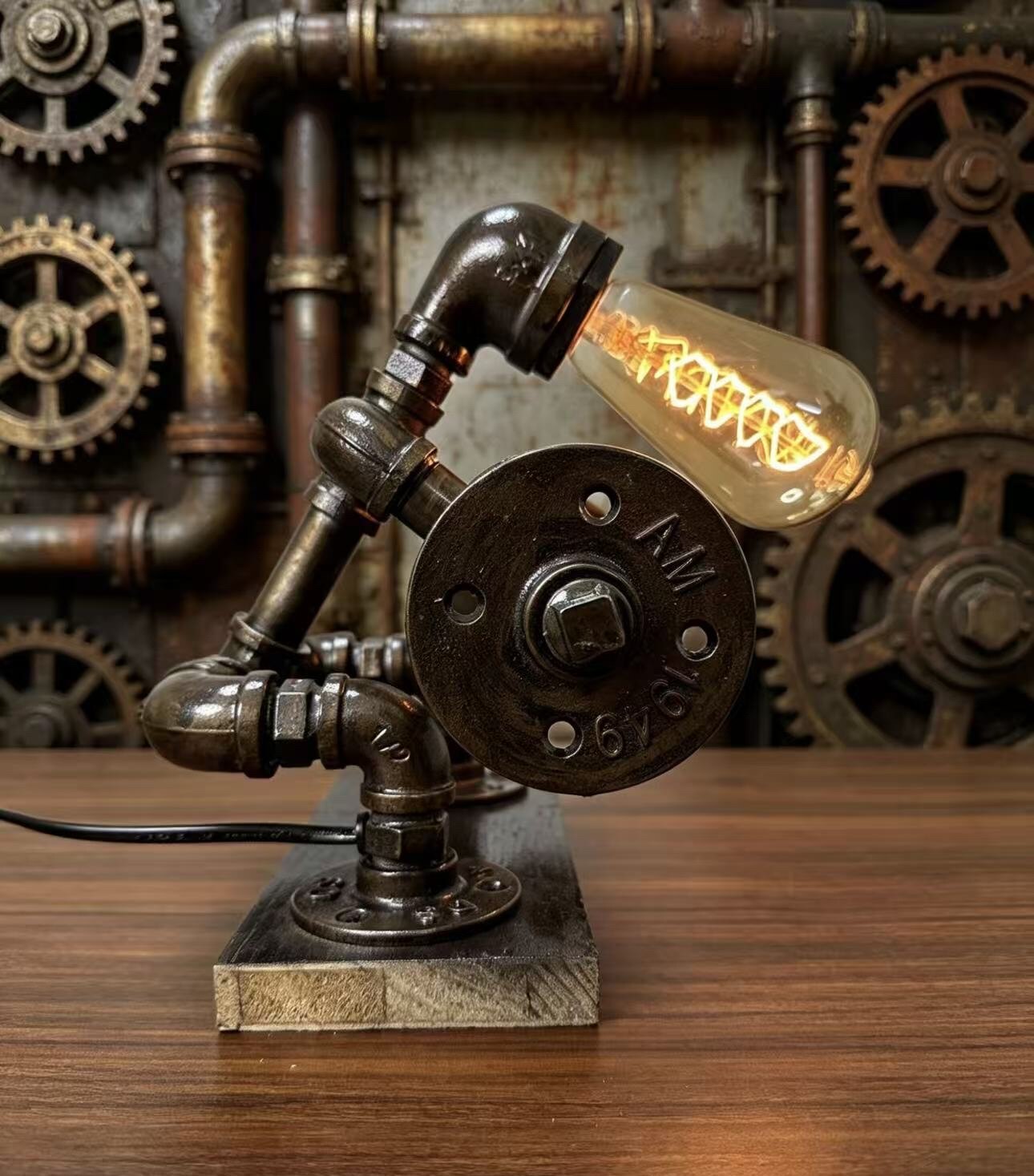 "Weightlifter" Robot Statue - Vintage Industrial Pipe Art Sculpture, Handmade Steampunk Robot Figurine for Home Bar Decor, Rustic Farmhouse Sideboard & Console Table Centerpiece