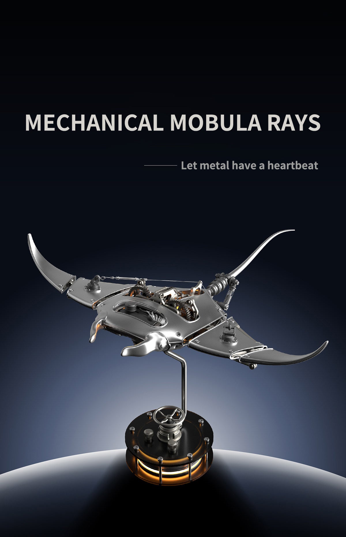 Electric Mechanical Manta Ray Model - Rechargeable Steampunk Metal Bionic Sculpture, DIY Kit & Pre-assembled Desktop Ornament