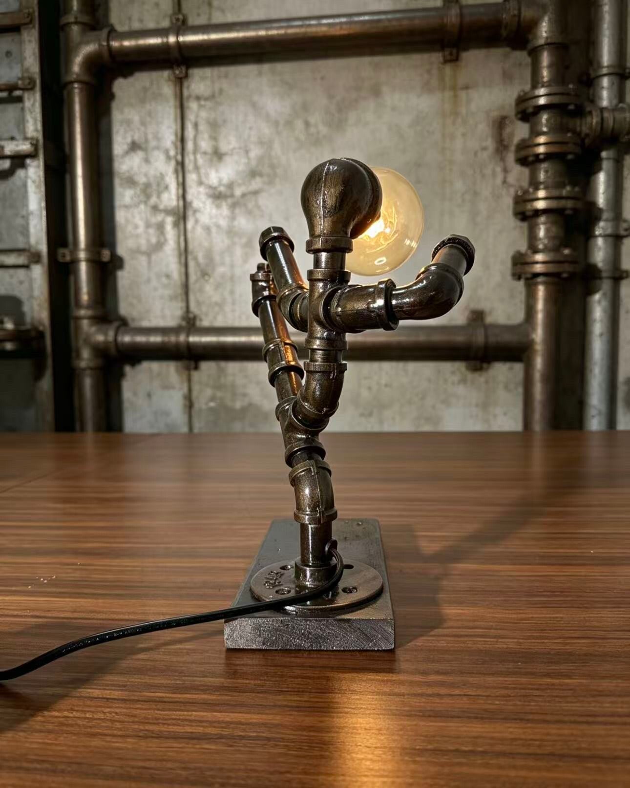 “Kung Fu Master”Robot Statue - Vintage Industrial Pipe Art Sculpture, Handmade Steampunk Robot Figurine for Home Bar Decor, Rustic Sideboard & Console Table Centerpiece
