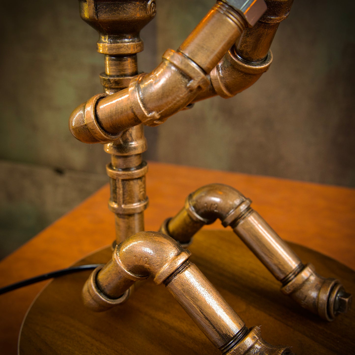 "Fisherman"Steampunk Pipe Lamp - Handmade Industrial Vintage Robot Table Lamp, American-Style Night Light, Home Decor Gift