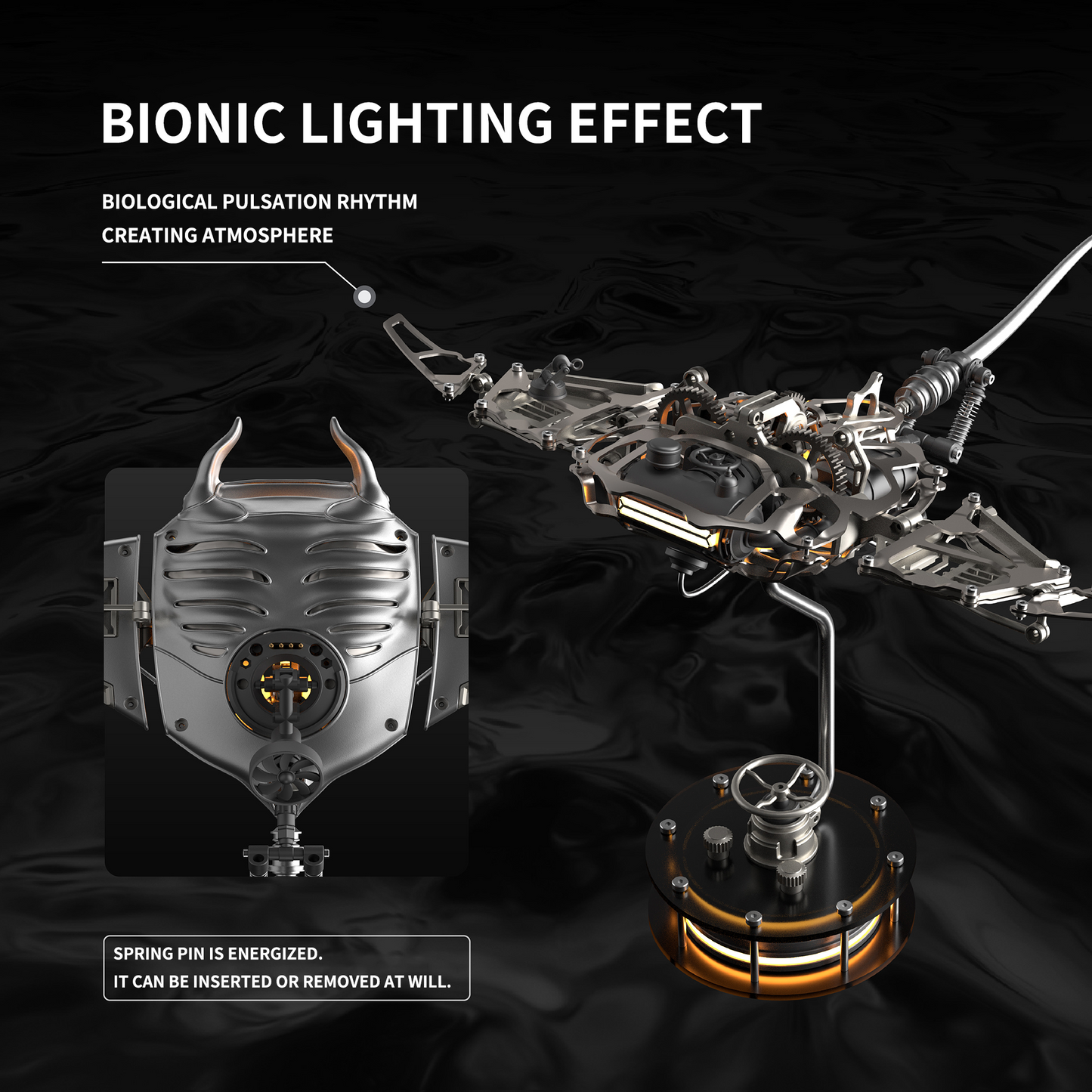 Electric Mechanical Manta Ray Model - Rechargeable Steampunk Metal Bionic Sculpture, DIY Kit & Pre-assembled Desktop Ornament