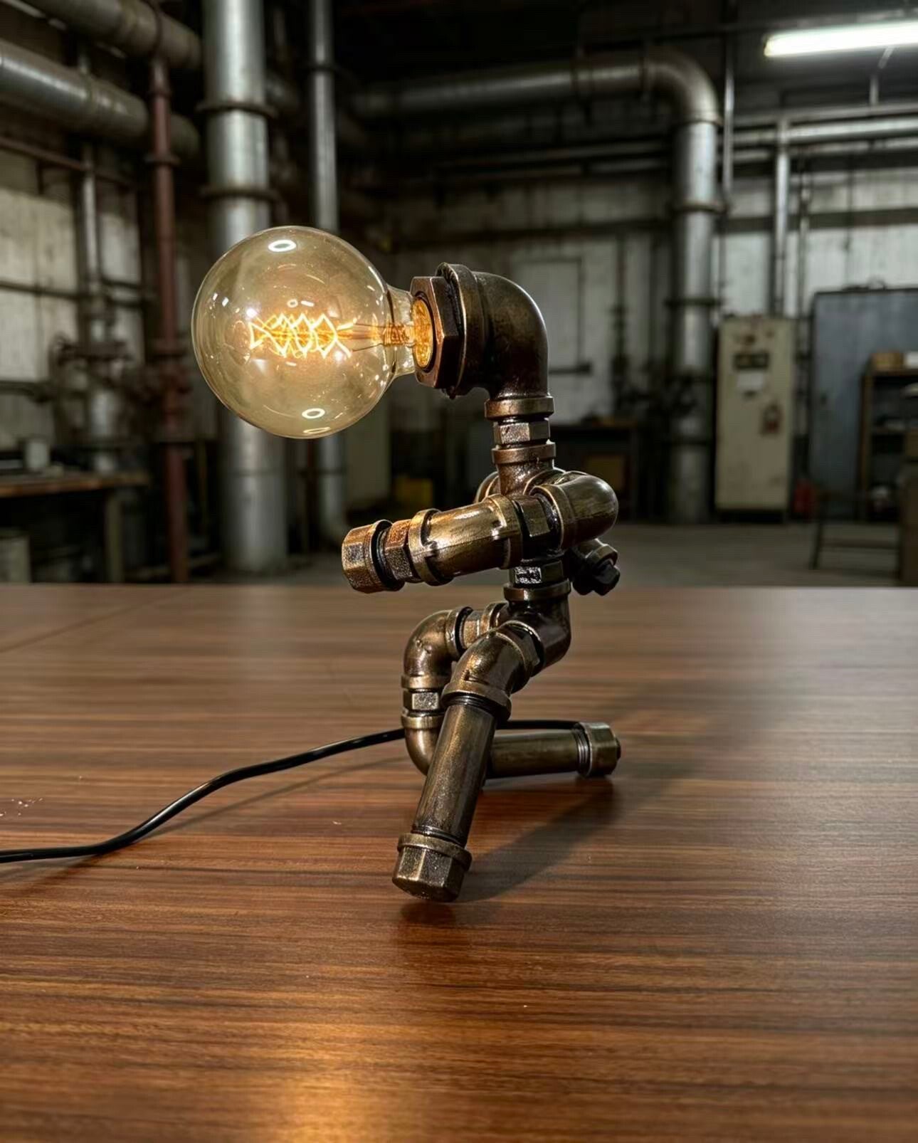 “Dancer”Robot Statue - Vintage Industrial Pipe Art Sculpture, Handmade Steampunk Robot Figurine for Home Bar Decor, Rustic Sideboard & Console Table Centerpiece