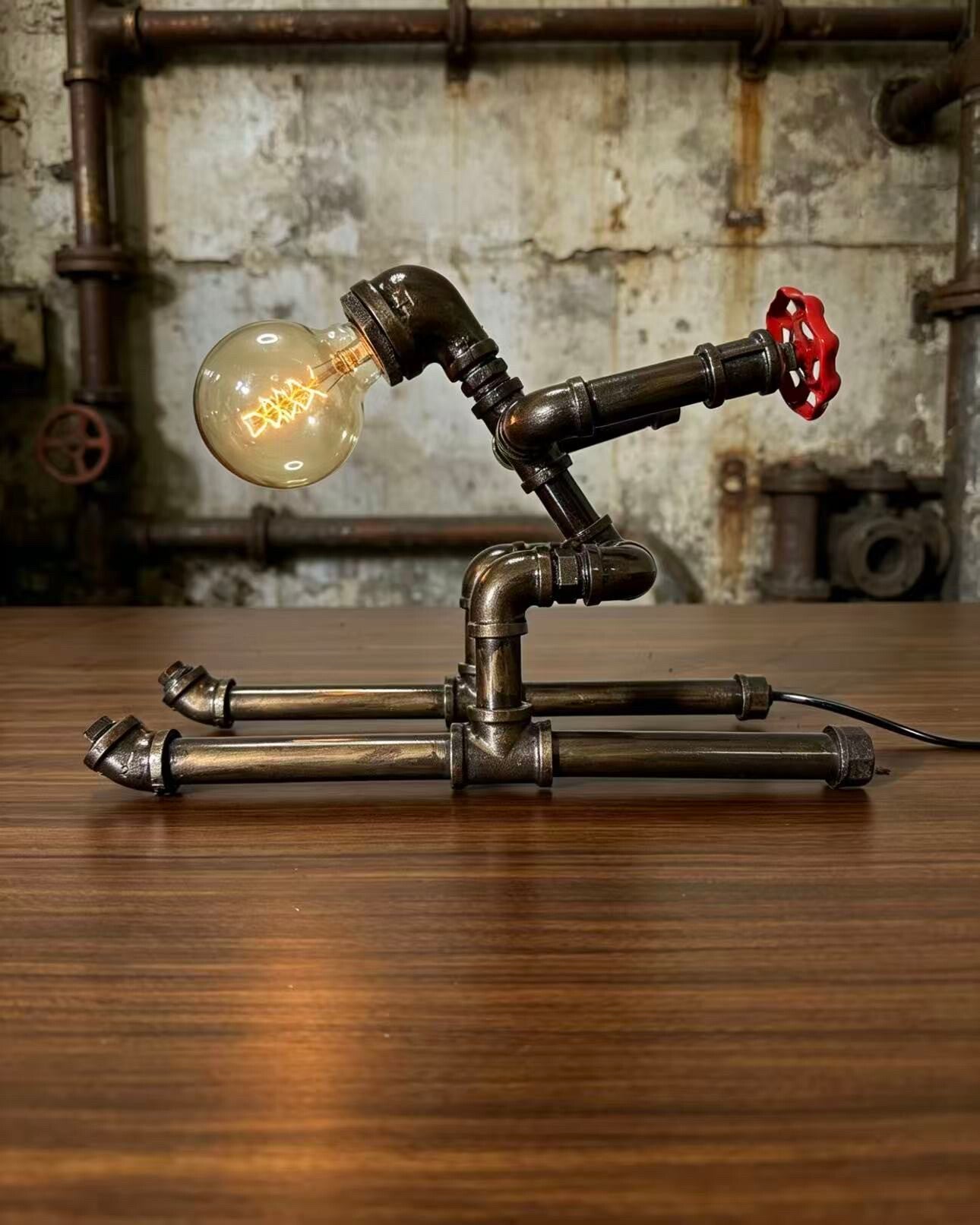 "Skie"Robot Statue - Vintage Industrial Pipe Art Sculpture, Handmade Steampunk Robot Figurine for Home Bar Decor, Rustic Farmhouse Sideboard & Console Table Centerpiece