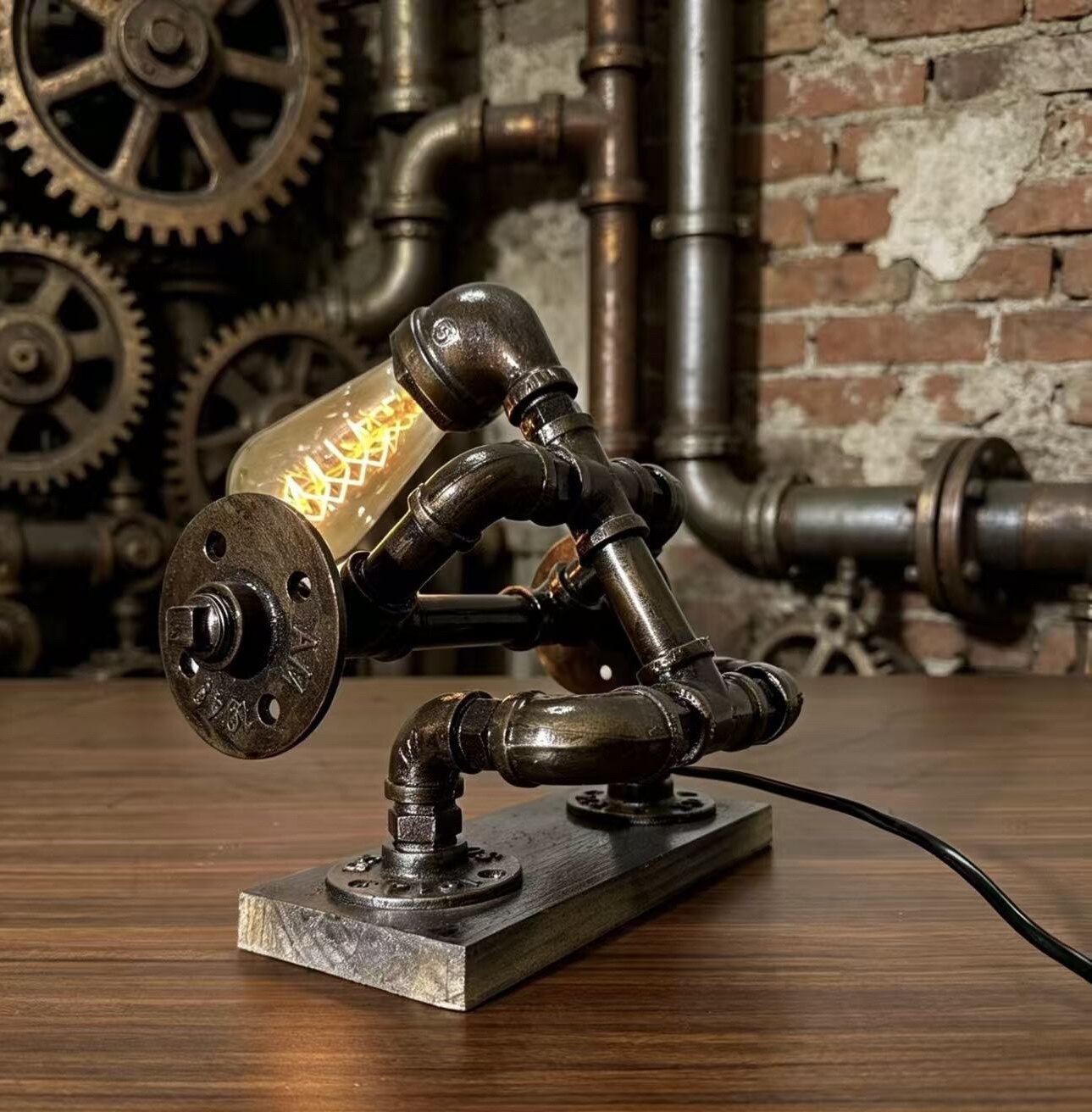 "Weightlifter" Robot Statue - Vintage Industrial Pipe Art Sculpture, Handmade Steampunk Robot Figurine for Home Bar Decor, Rustic Farmhouse Sideboard & Console Table Centerpiece