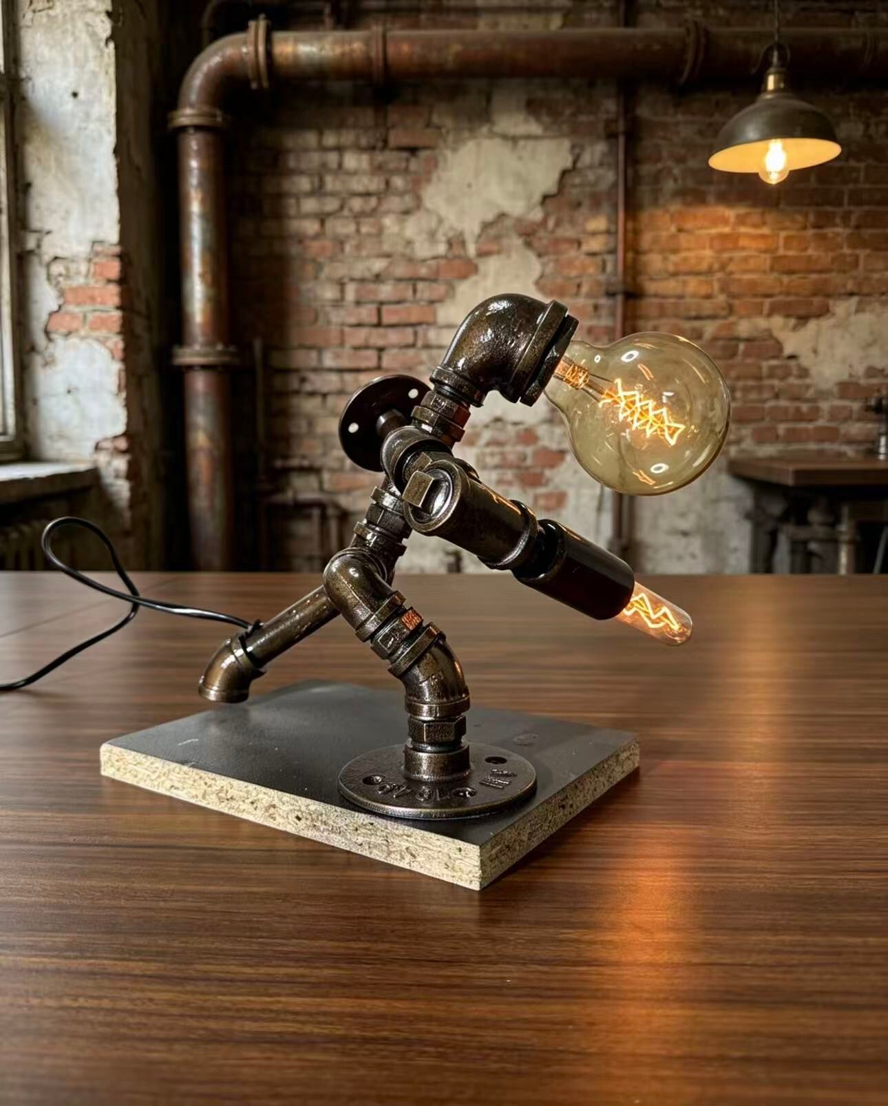 "Swordsman"Robot Statue - Vintage Industrial Pipe Art Sculpture, Handmade Steampunk Robot Figurine for Home Bar Decor, Rustic Sideboard & Console Table Centerpiece