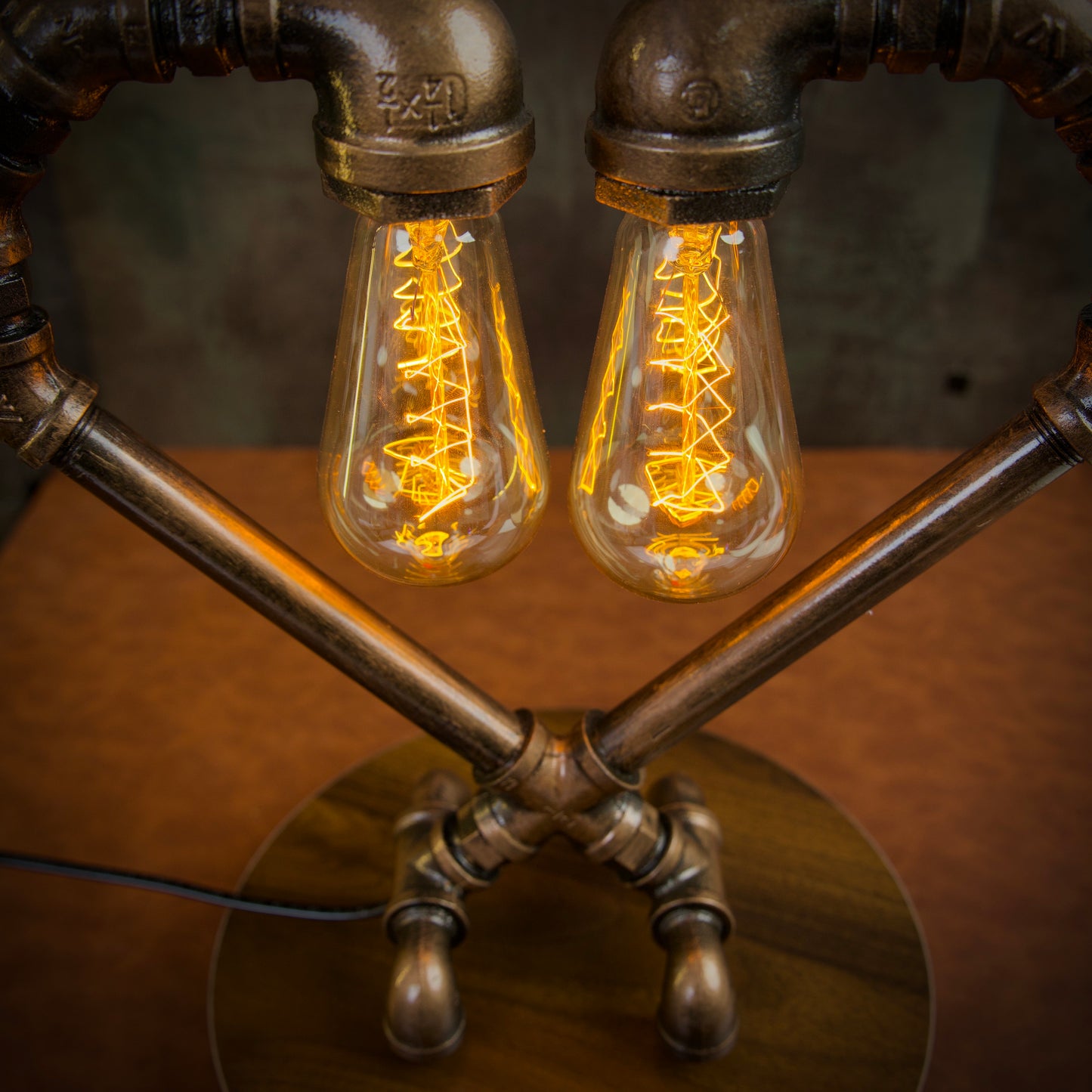 "Heart"Steampunk Pipe Lamp - Industrial Vintage Iron Table Lamp, Handmade Robot Pipe Light, Unique Birthday Gift Idea