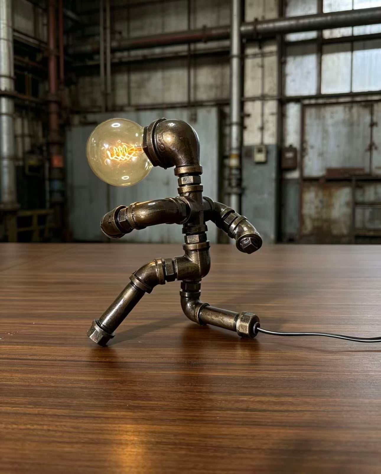 “Dancer”Robot Statue - Vintage Industrial Pipe Art Sculpture, Handmade Steampunk Robot Figurine for Home Bar Decor, Rustic Sideboard & Console Table Centerpiece