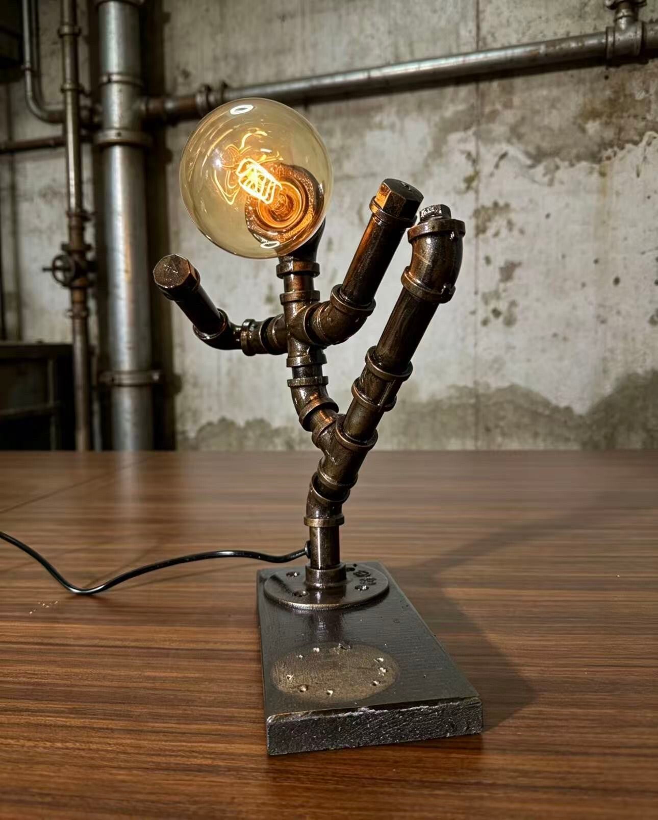 “Kung Fu Master”Robot Statue - Vintage Industrial Pipe Art Sculpture, Handmade Steampunk Robot Figurine for Home Bar Decor, Rustic Sideboard & Console Table Centerpiece