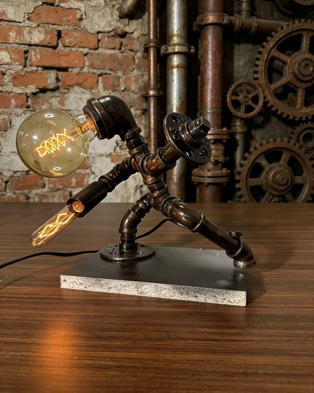 "Swordsman"Robot Statue - Vintage Industrial Pipe Art Sculpture, Handmade Steampunk Robot Figurine for Home Bar Decor, Rustic Sideboard & Console Table Centerpiece
