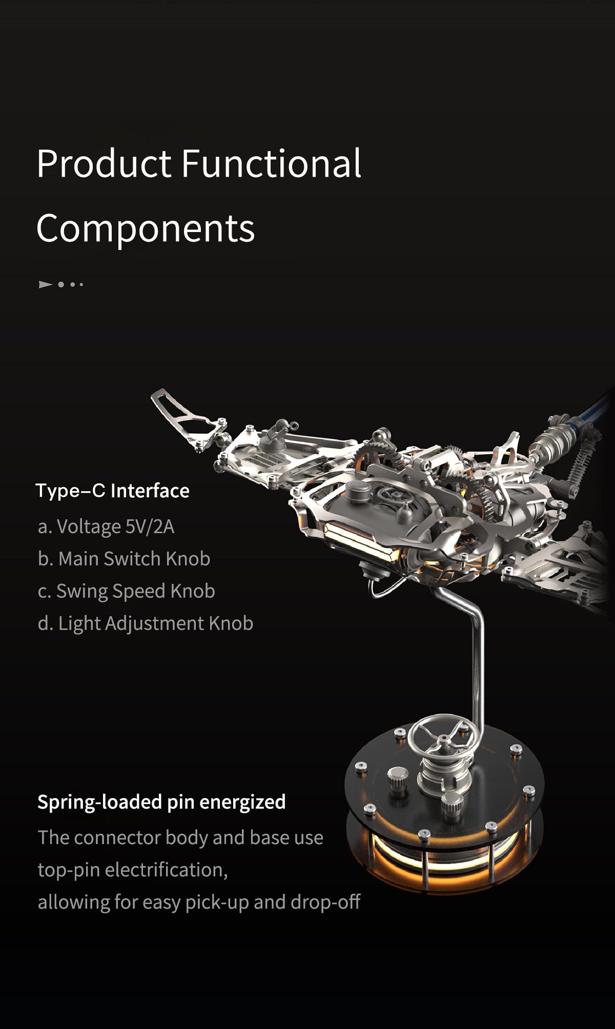 Electric Mechanical Manta Ray Model - Rechargeable Steampunk Metal Bionic Sculpture, DIY Kit & Pre-assembled Desktop Ornament