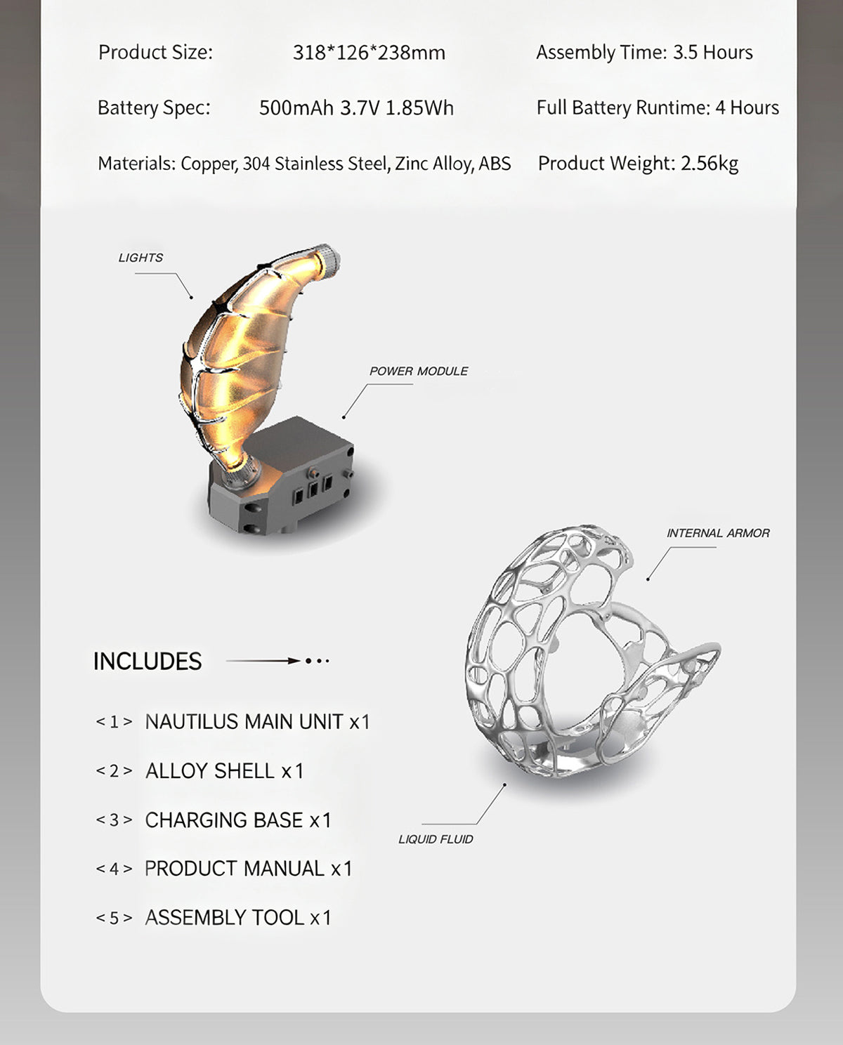 Mechanical Nautilus Shell - Precision Metal Craft Model(Nautilus/Ray)Unique Geek Gift: Dynamic Mechanical Fish Sculpture - Modern Metal Art Decor for Office Desk