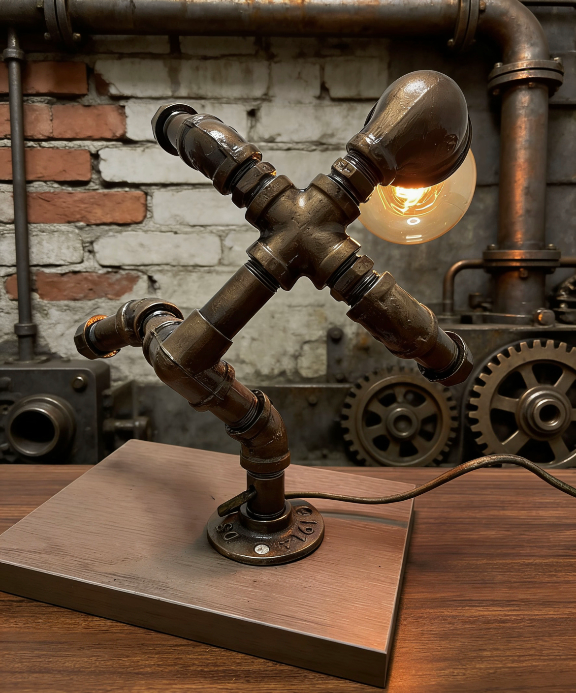 “Astronaut”Steampunk Pipe Lamp - Handmade Industrial Vintage Robot Table Lamp, Ambient Night Light for Bar & Coffee Shop Decor