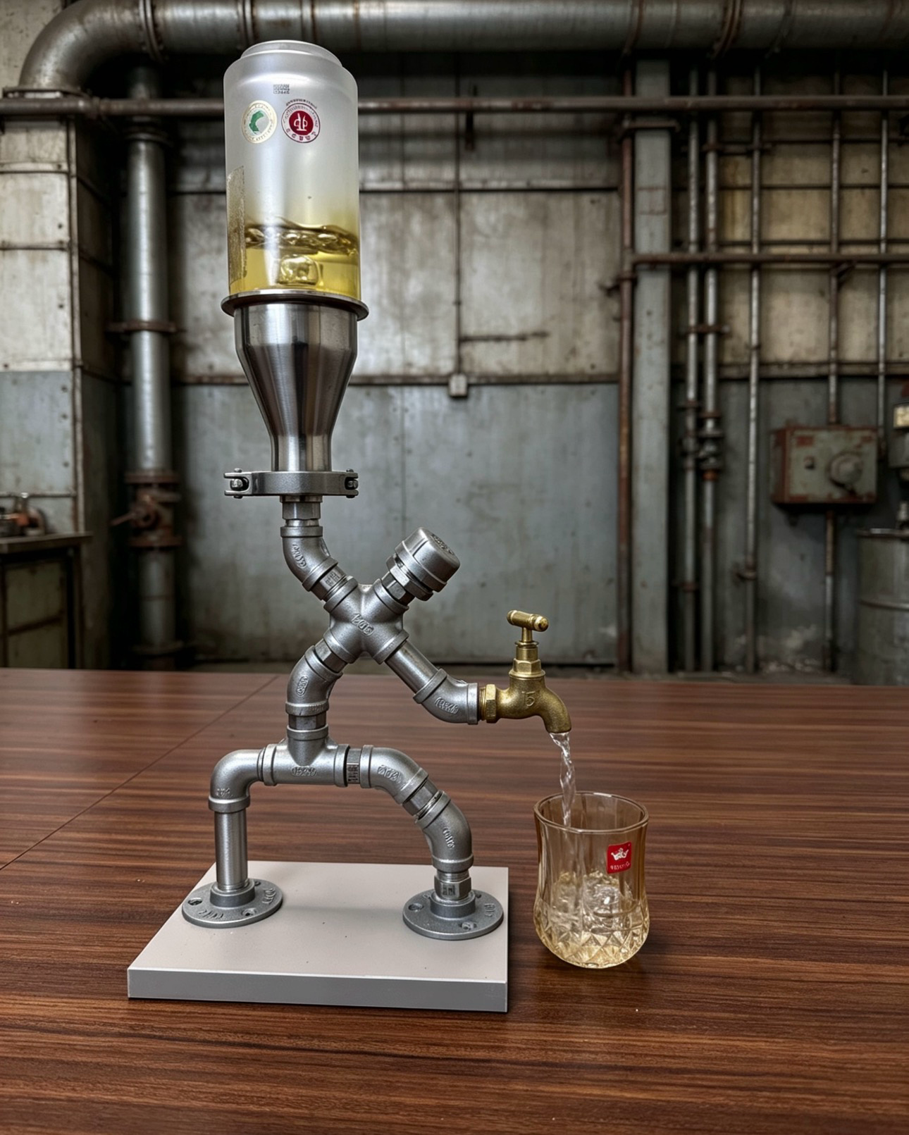 "Mr. Wine"Liquor Dispenser - 304 Stainless Steel Industrial Pipe Robot Decanter, Handmade Steampunk Bar Accessory
