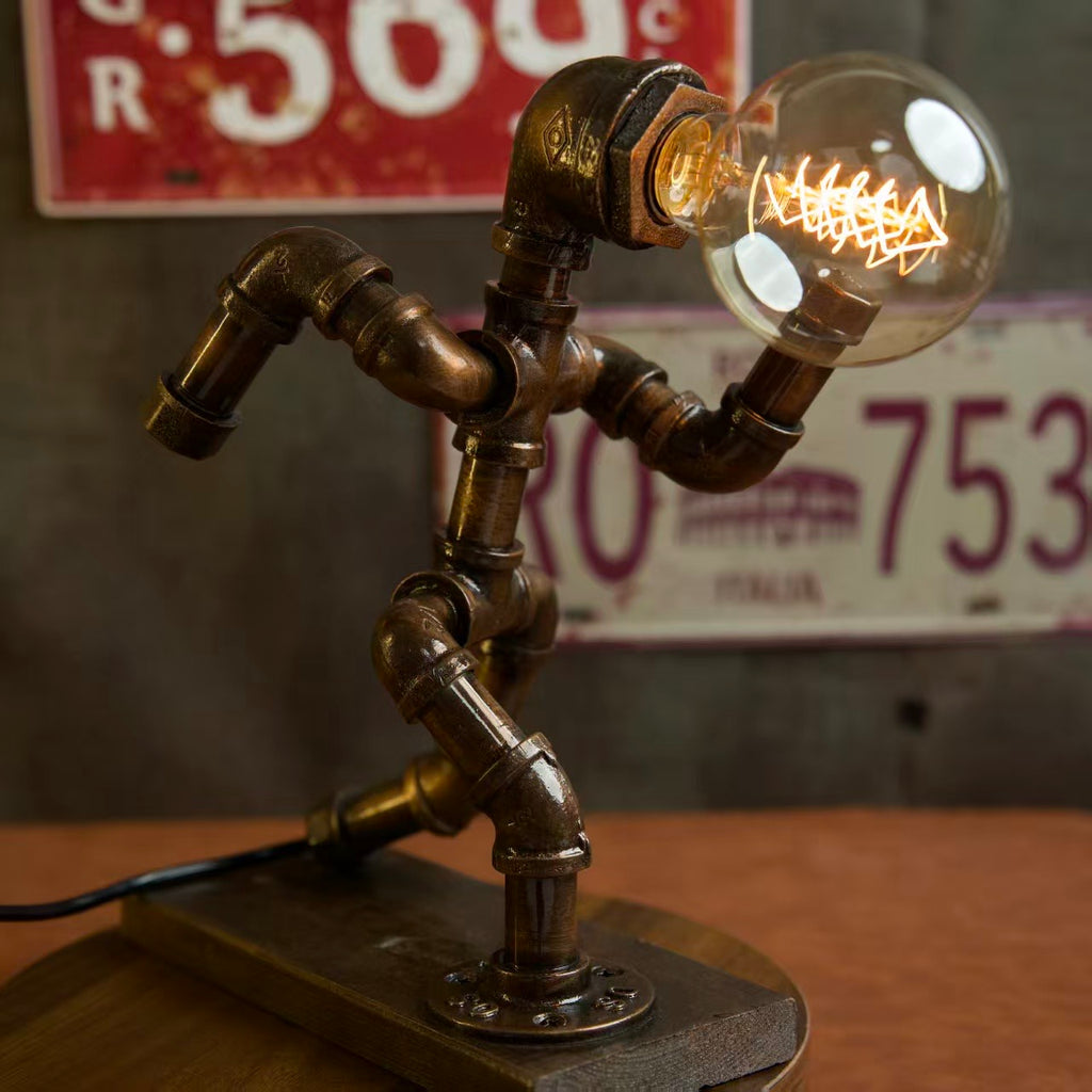 "Running" Hecho a mano, adorno industrial de metal para lámpara, barra, mesa de té, cafetería, muebles, luz nocturna, decoración de muebles retro steampunk.
