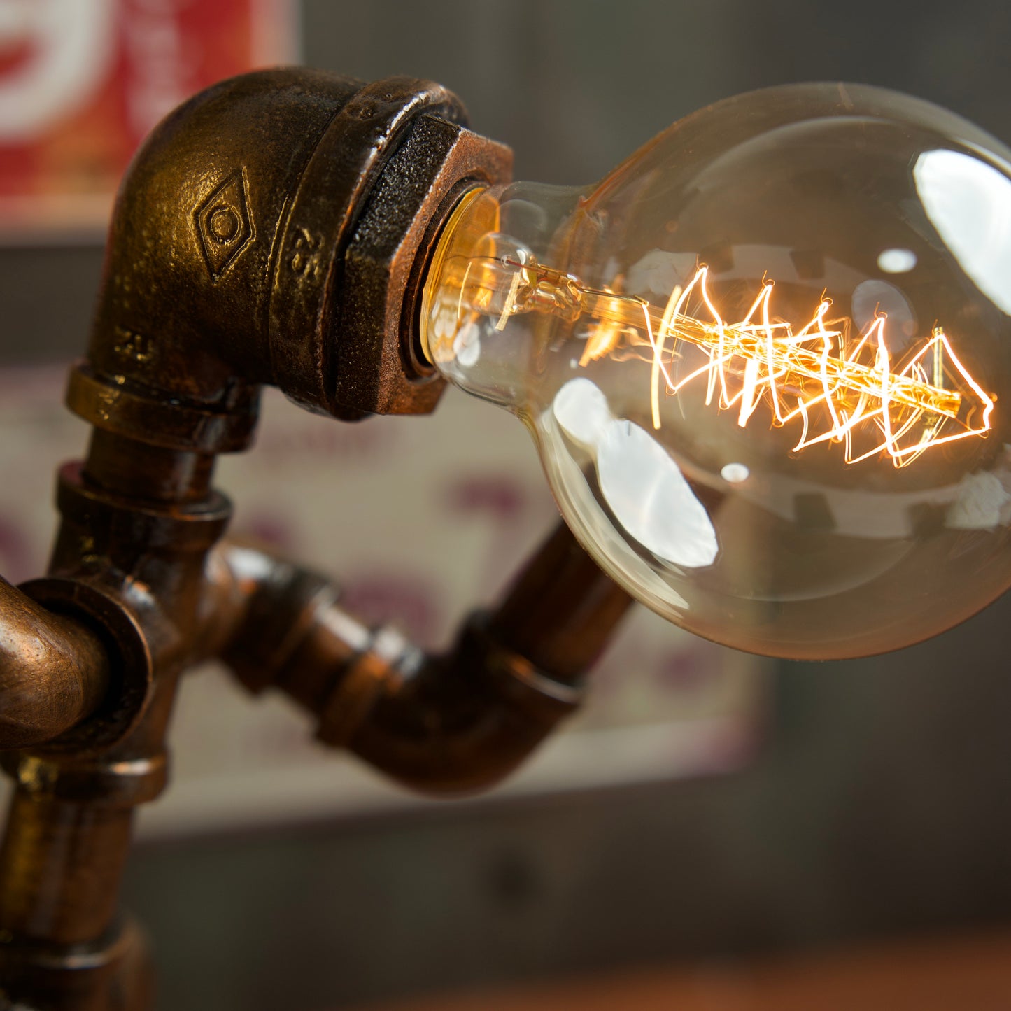 “Runner” Steampunk Pipe Lamp - Handmade Industrial Vintage Robot Table Lamp, Night Light for Bar & Coffee Shop Decor
