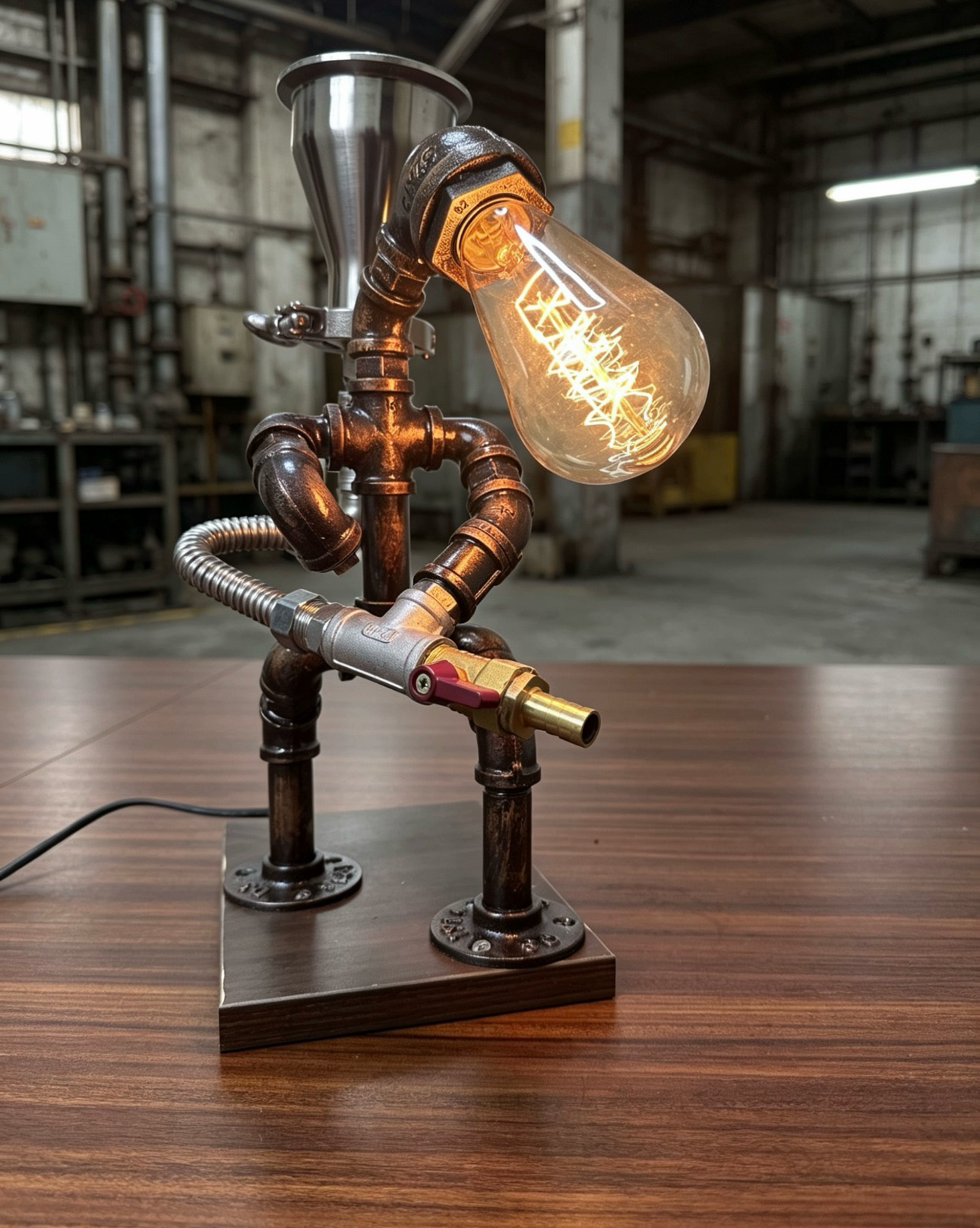 "Firefighte"Liquor Dispenser - Small Vintage Industrial Pipe Robot Decanter, Handmade Steampunk Bar Accessory, Whiskey & Spirits Dispenser