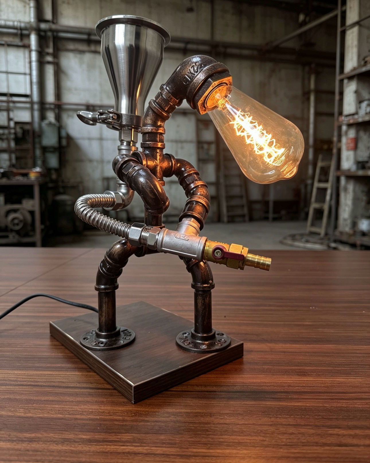 "Firefighte"Liquor Dispenser - Small Vintage Industrial Pipe Robot Decanter, Handmade Steampunk Bar Accessory, Whiskey & Spirits Dispenser