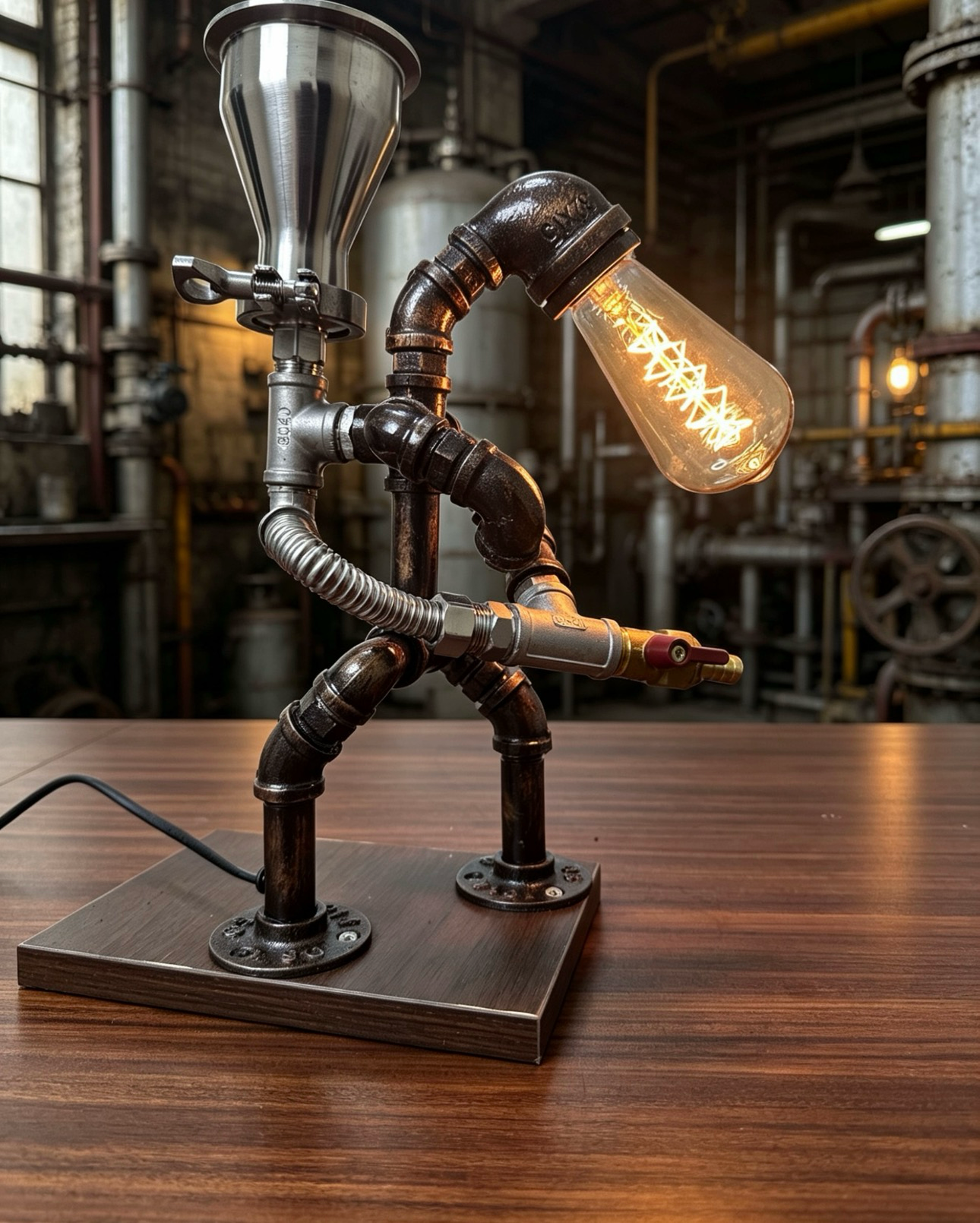 "Firefighte"Liquor Dispenser - Small Vintage Industrial Pipe Robot Decanter, Handmade Steampunk Bar Accessory, Whiskey & Spirits Dispenser