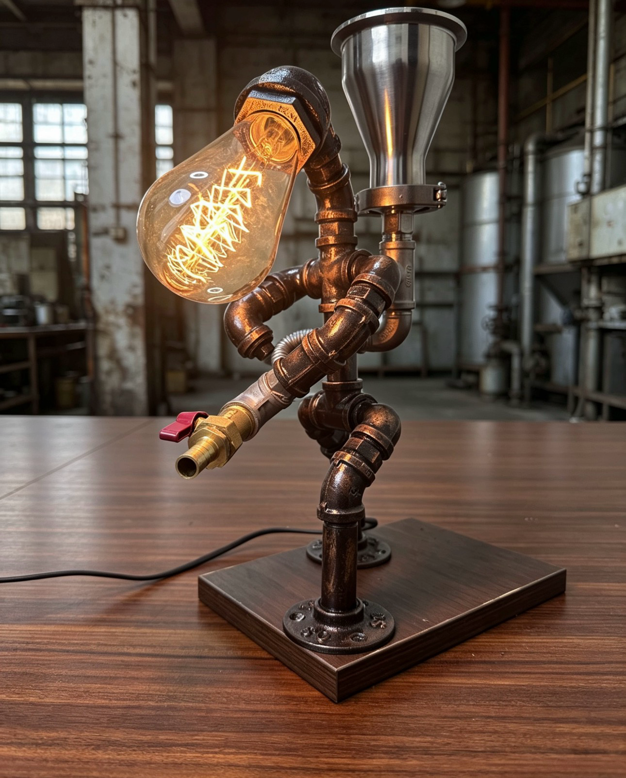 "Firefighte"Liquor Dispenser - Small Vintage Industrial Pipe Robot Decanter, Handmade Steampunk Bar Accessory, Whiskey & Spirits Dispenser