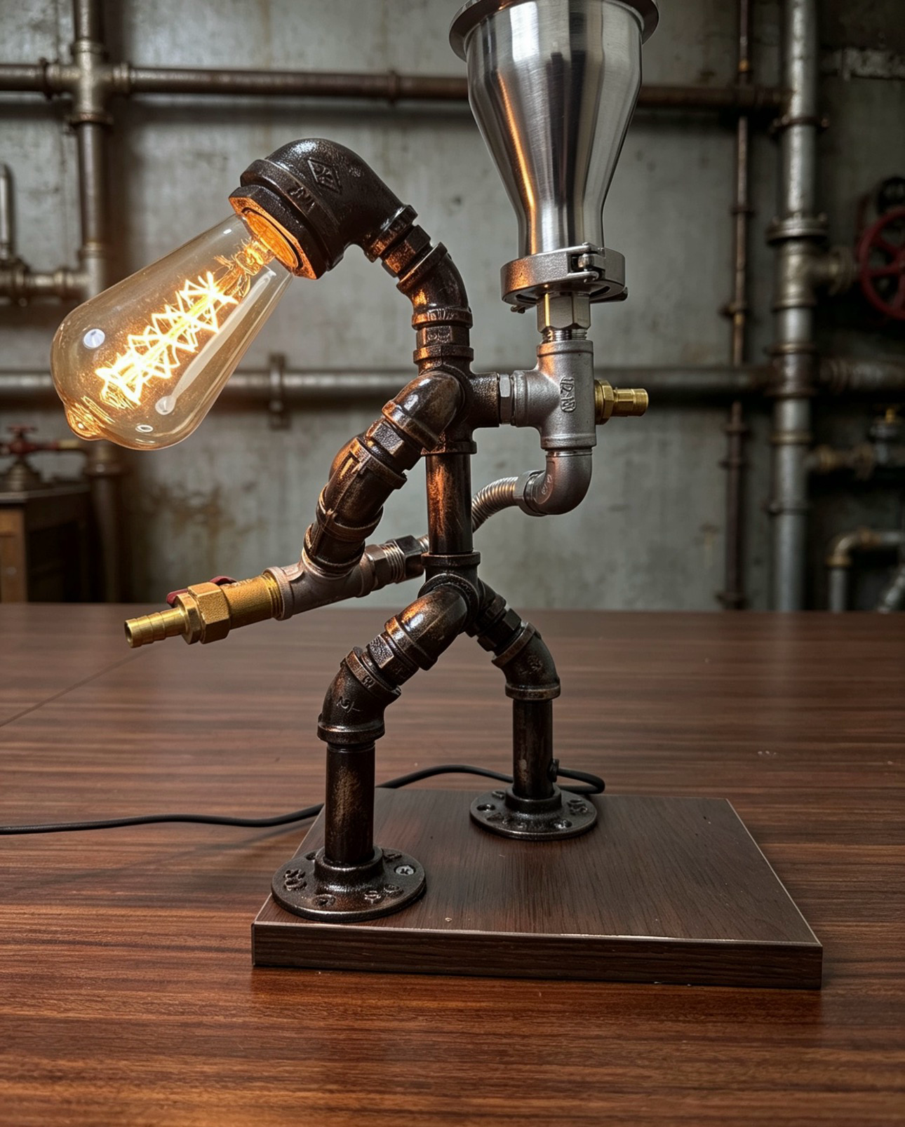 "Firefighte"Liquor Dispenser - Small Vintage Industrial Pipe Robot Decanter, Handmade Steampunk Bar Accessory, Whiskey & Spirits Dispenser
