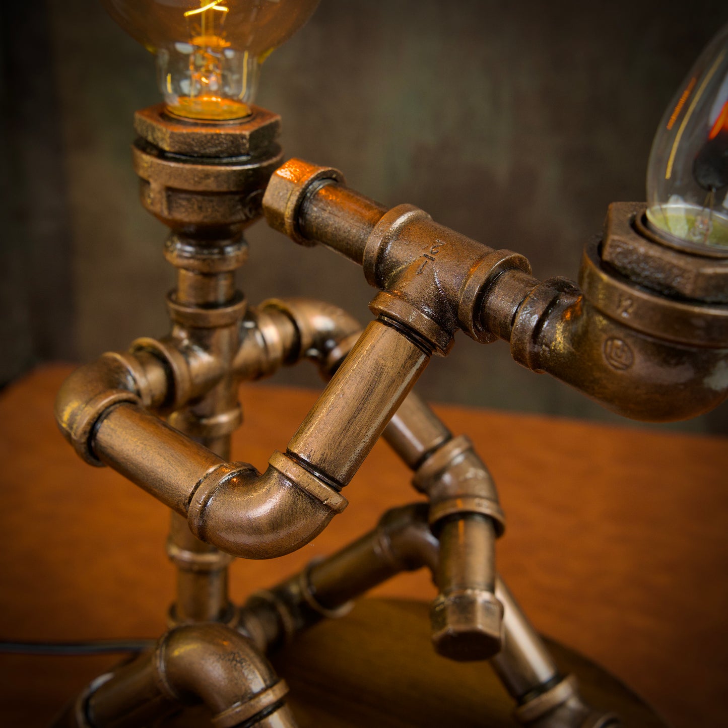 "Smoking"Vintage Steampunk Pipe Lamp - Handmade Industrial Metal Night Light,  Decor for Bar, Coffee Shop & Tea Table