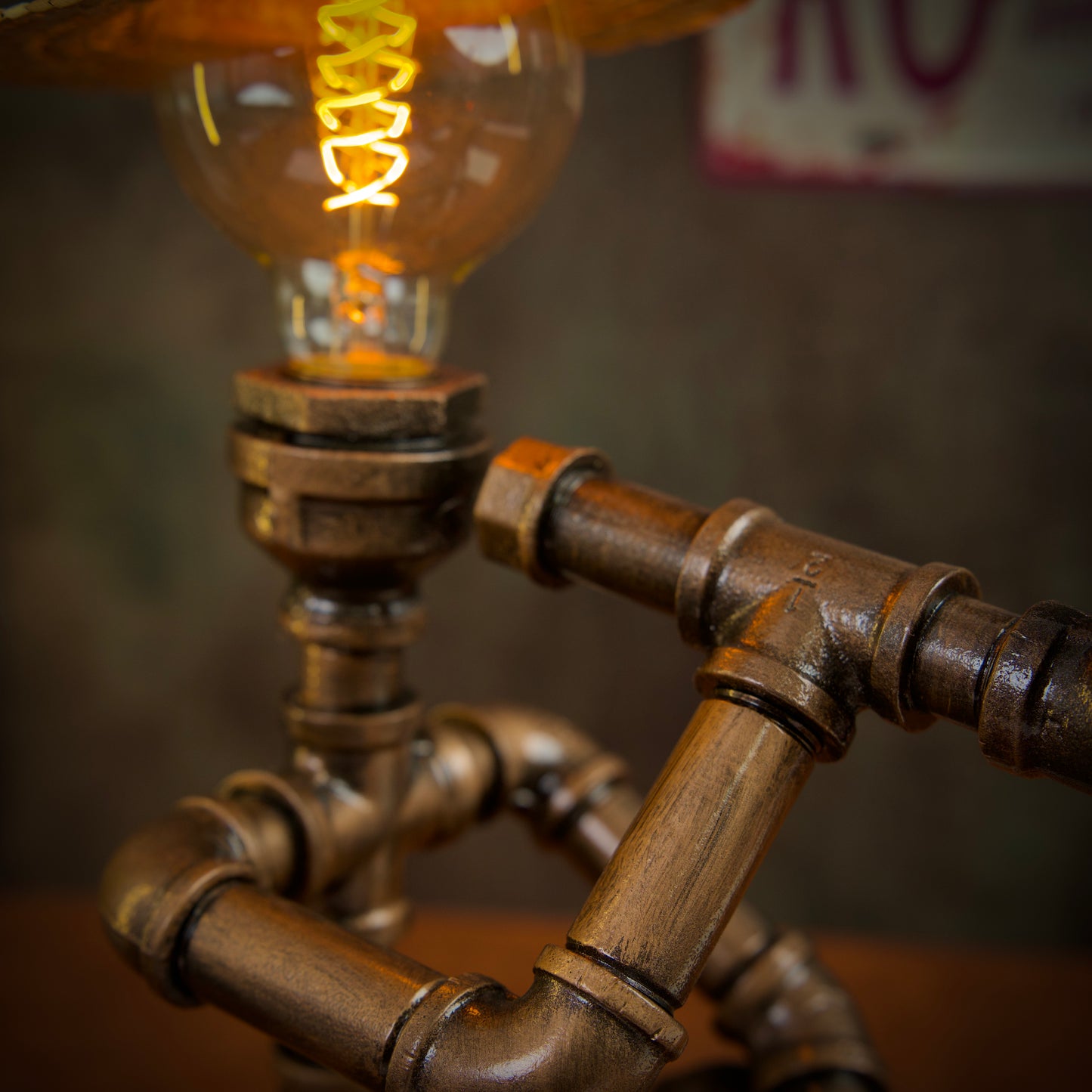 "Smoking"Vintage Steampunk Pipe Lamp - Handmade Industrial Metal Night Light,  Decor for Bar, Coffee Shop & Tea Table