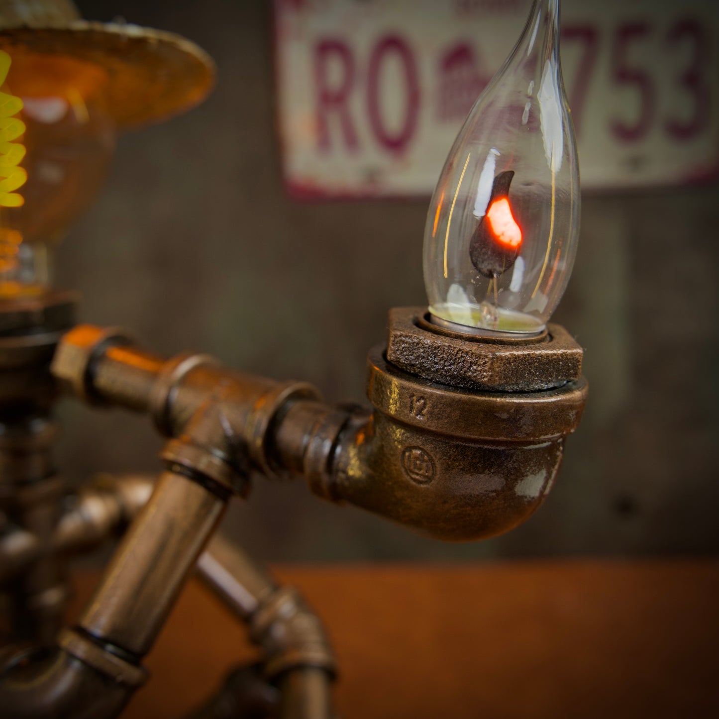 "Smoking"Vintage Steampunk Pipe Lamp - Handmade Industrial Metal Night Light,  Decor for Bar, Coffee Shop & Tea Table