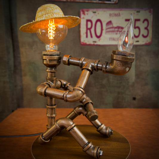 "Smoking"Vintage Steampunk Pipe Lamp - Handmade Industrial Metal Night Light,  Decor for Bar, Coffee Shop & Tea Table
