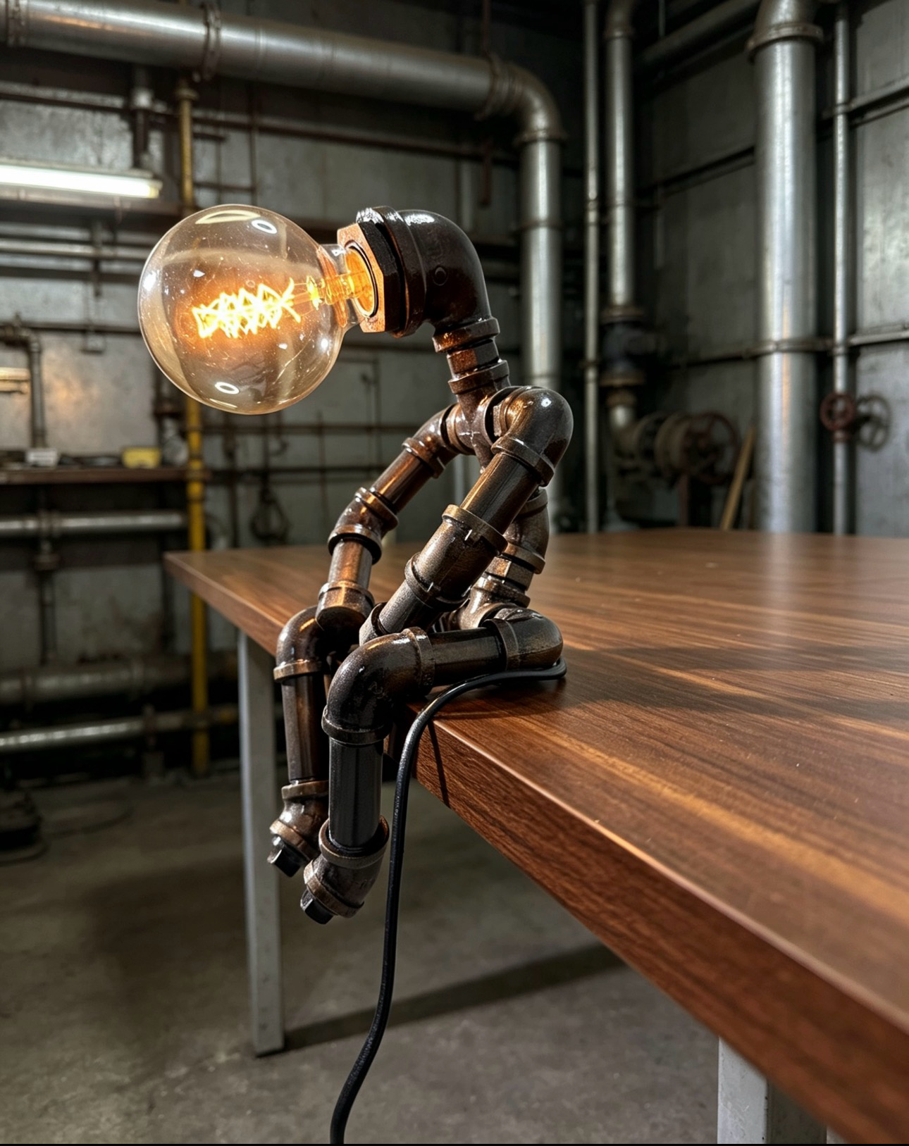 “Meditation”Robot Statue - Vintage Industrial Pipe Art Sculpture, Handmade Steampunk Robot Figurine for Home Bar & Coffee Shop Decor