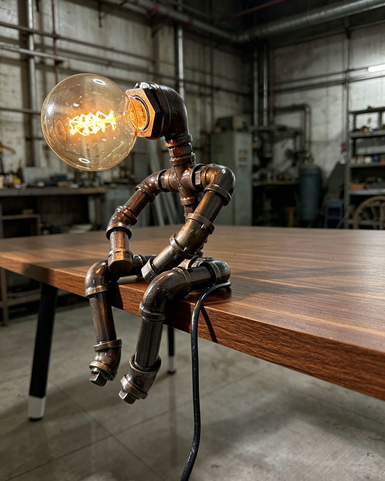 “Meditation”Robot Statue - Vintage Industrial Pipe Art Sculpture, Handmade Steampunk Robot Figurine for Home Bar & Coffee Shop Decor