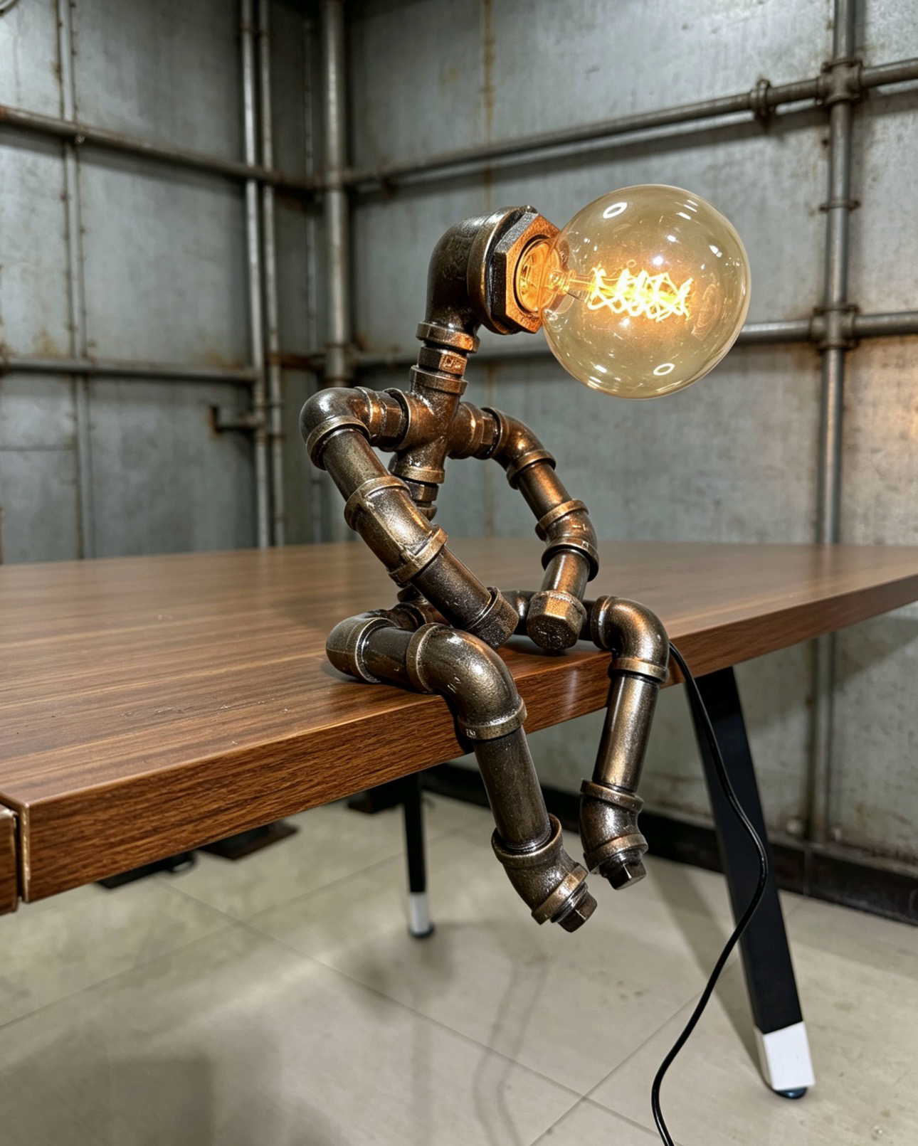 “Meditation”Robot Statue - Vintage Industrial Pipe Art Sculpture, Handmade Steampunk Robot Figurine for Home Bar & Coffee Shop Decor