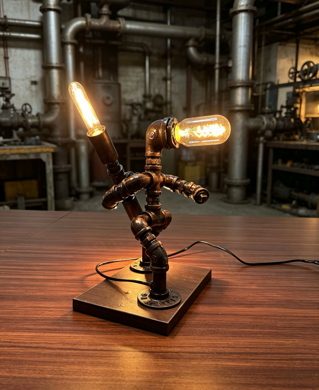 "Monkey King"Light-Up Robot Statue - Handmade Steampunk Industrial Pipe Sculpture, LED Night Light for Bar & Coffee Shop Decor