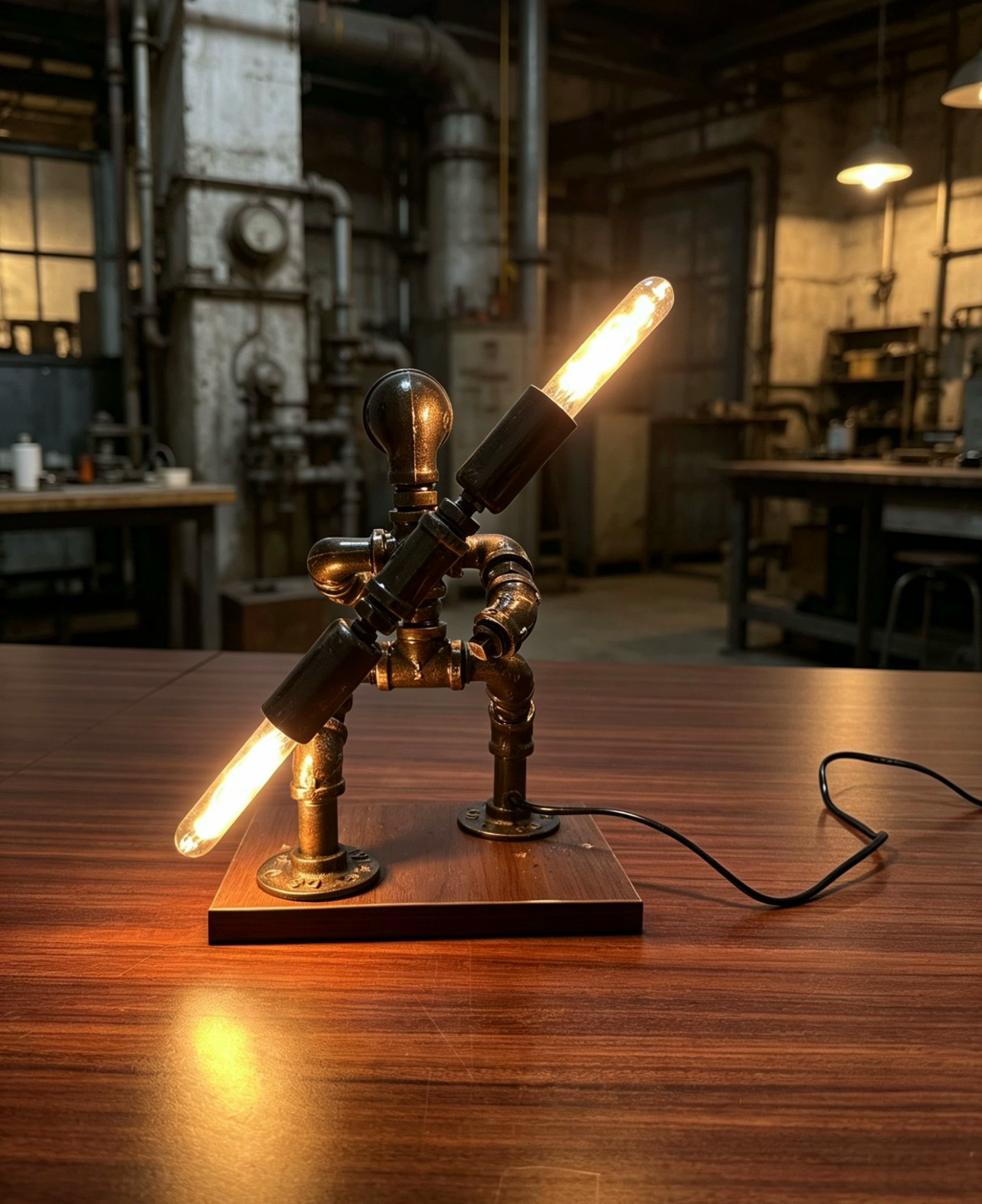 "Monkey King"Light-Up Robot Statue - Handmade Steampunk Industrial Pipe Sculpture, LED Night Light for Bar & Coffee Shop Decor