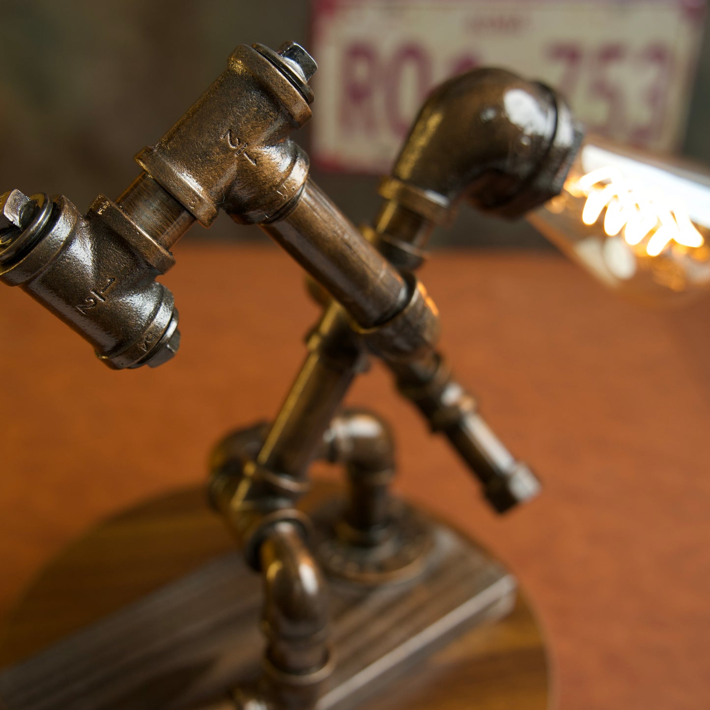 “Miner”Robot Statue - Vintage Industrial Pipe Art Sculpture, Handmade Steampunk Robot Figurine for Home Bar Decor, Rustic Side Table Accent